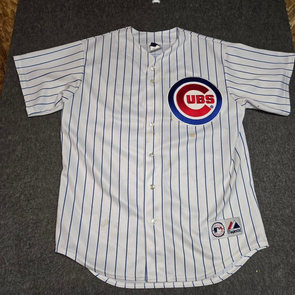 Vintage Majestic Chicago Cubs Jersey Mens Large White Pinstripe Lee 25